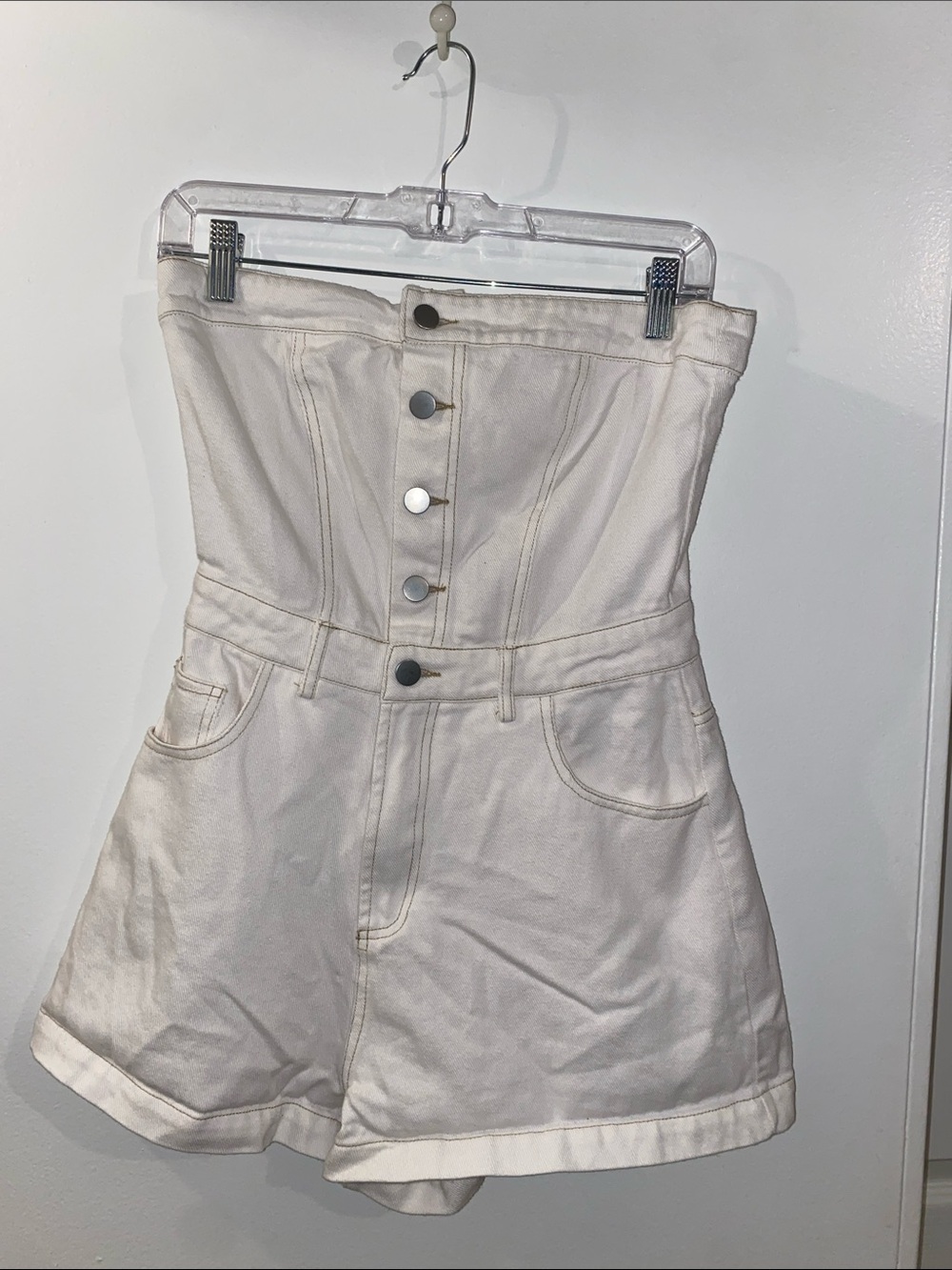 Strapless denim romper